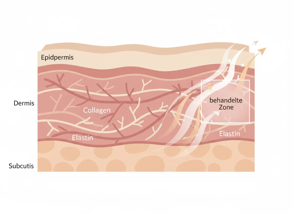 Grafik der Hautschichten mit Kollagen- und Elastinstruktur