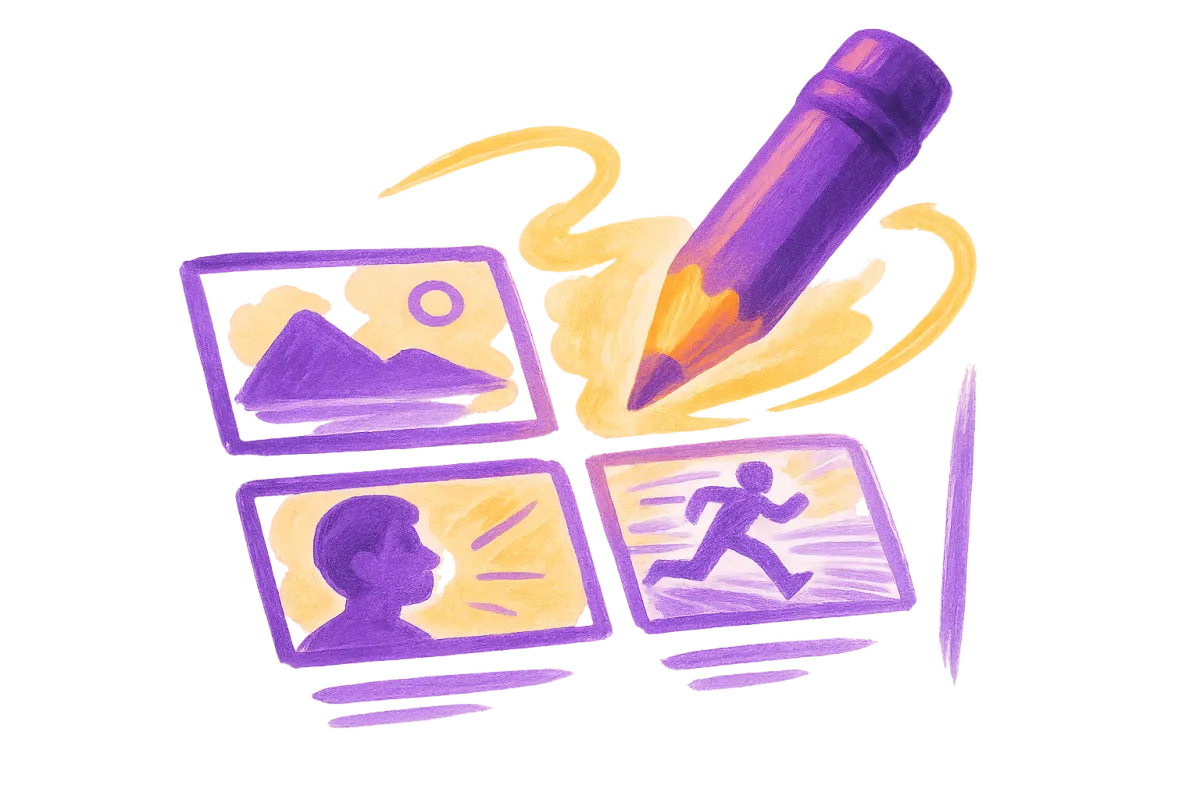 Illustration showing storyboard sketches