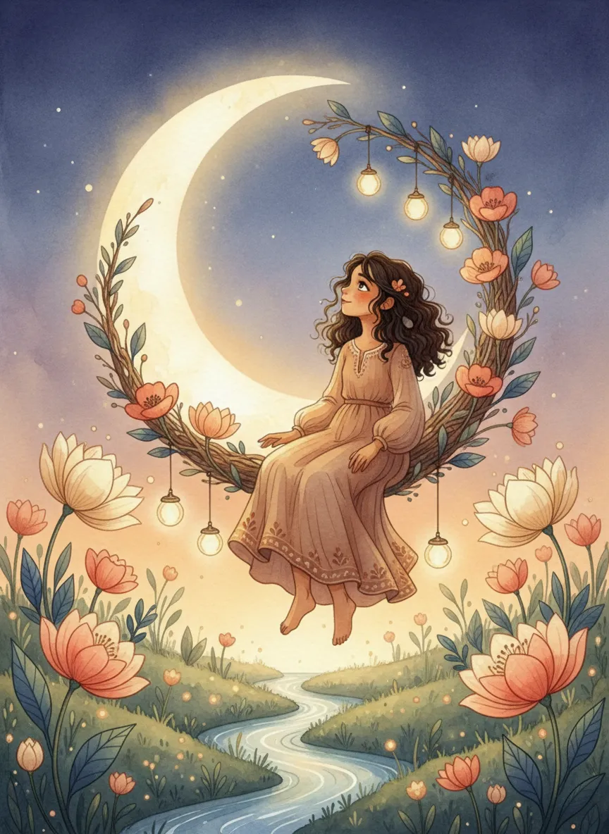 Moon Flower book cover with watercolor illustration