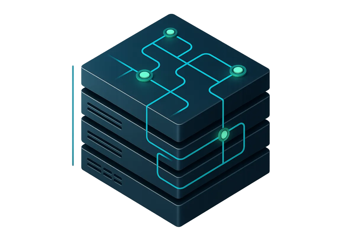 Isometric tech illustration showing ConvergeOS Enterprise platform architecture