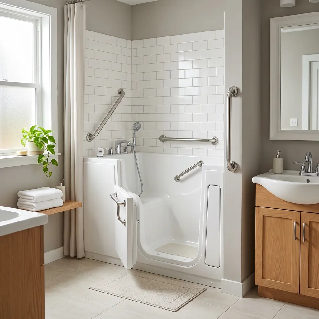 Safe hydrotherapy walk-in bathtub with watertight door and built-in seat