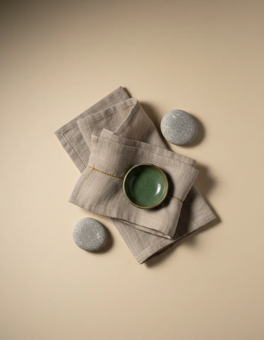 Soft focus natural elements of stone and linen