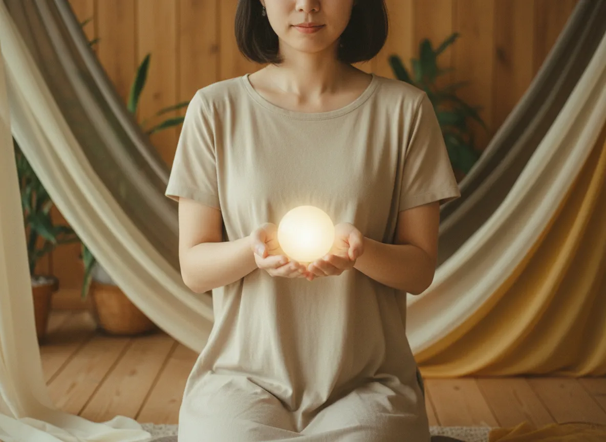 Hands holding light energy