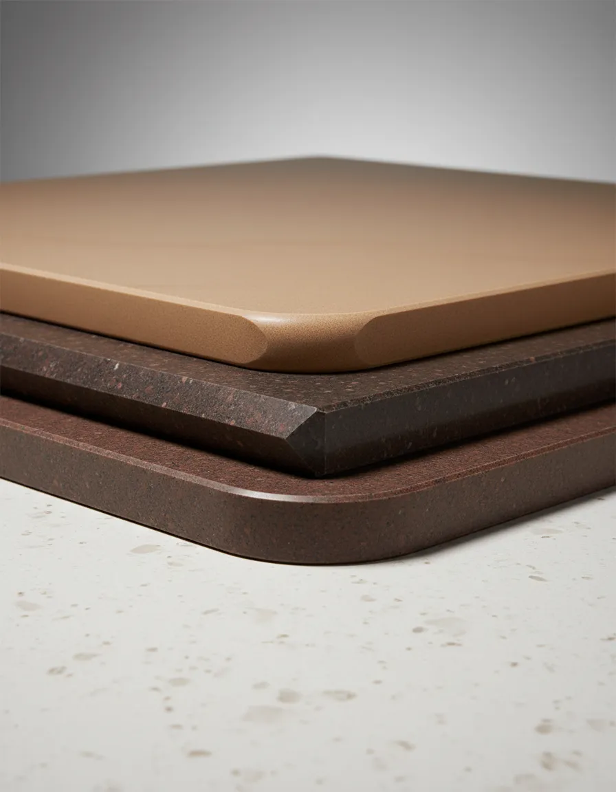 Close up view of bespoke countertop edge profiles