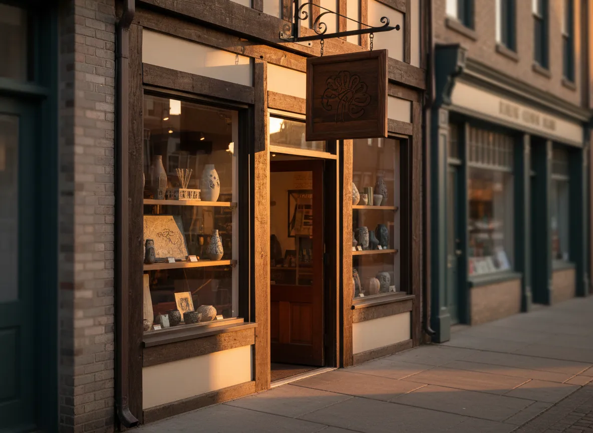 Shopfront with custom wooden signage