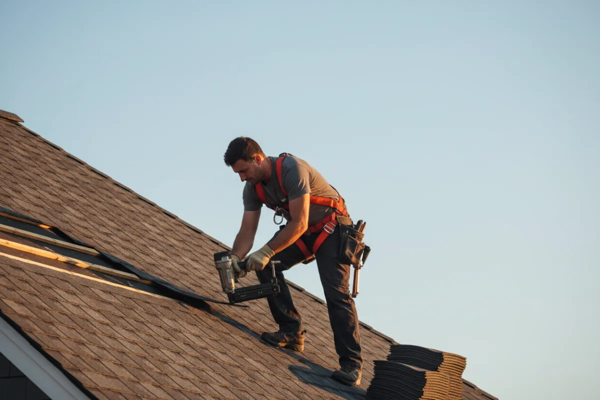 Roofing professional working on site