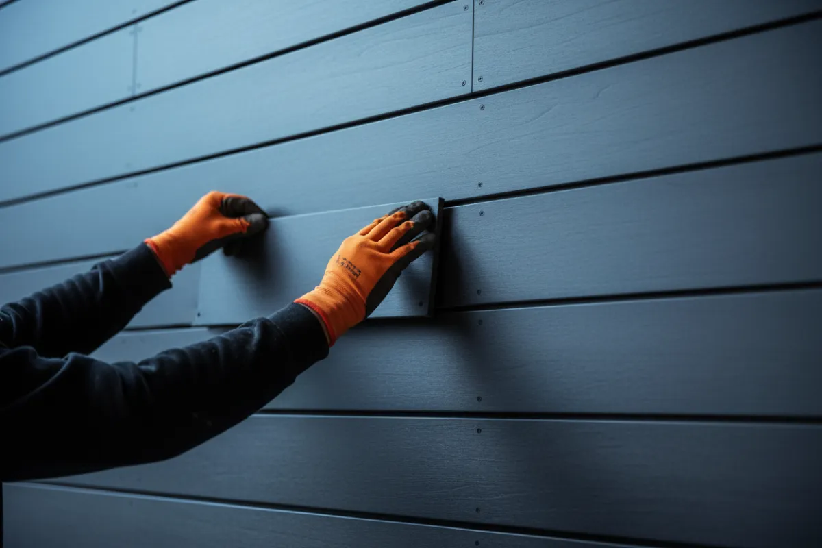 Siding professional working on site