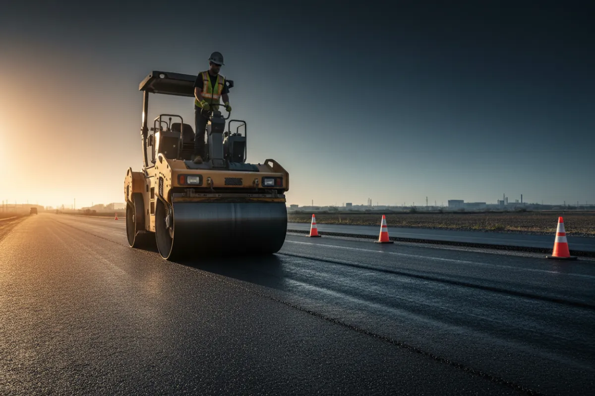Paving professional working on site