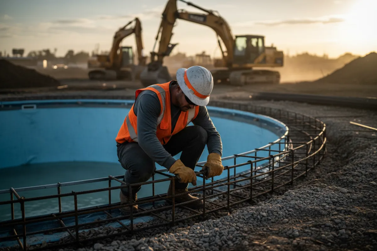 Pool Construction professional working on site