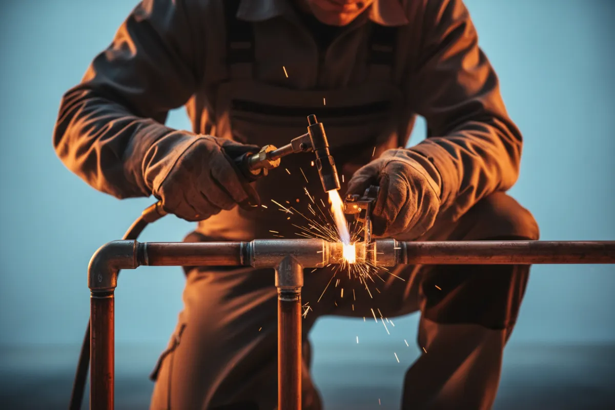 Plumbing professional working on site