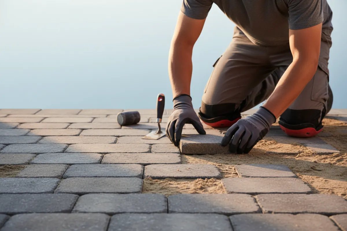 Hardscaping professional working on site