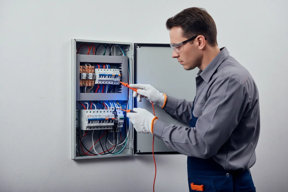 Electrician professional working on site