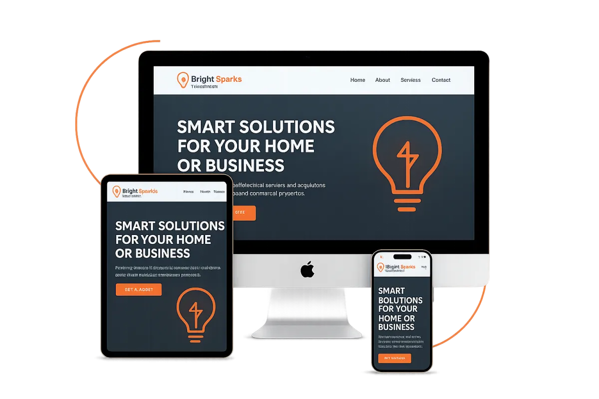 Device Trio Mockup - Bright Sparks Electrical website on iMac, iPad, and iPhone