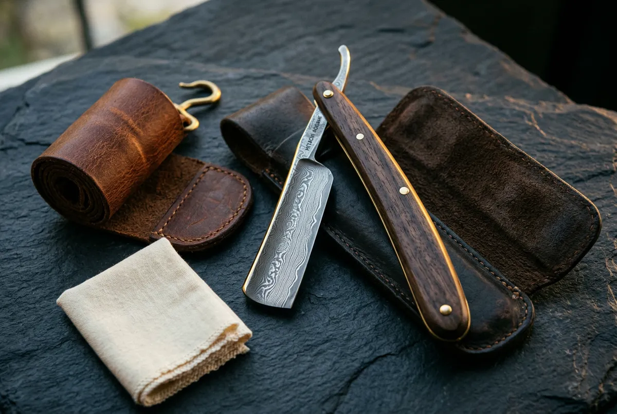 Hand-forged 67-layer Japanese Damascus Straight Razor Kit