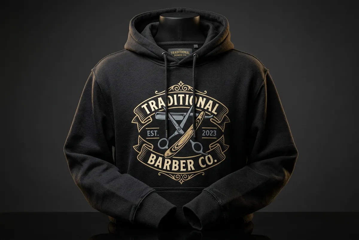 Heavyweight French Terry Barber Graphic Hoodie by Crown & Iron