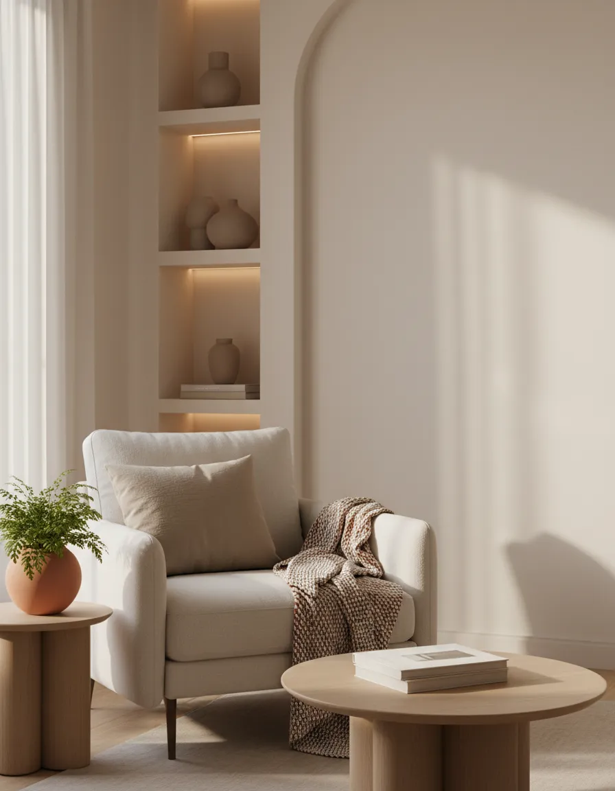 A warm, organized, and calming modern interior