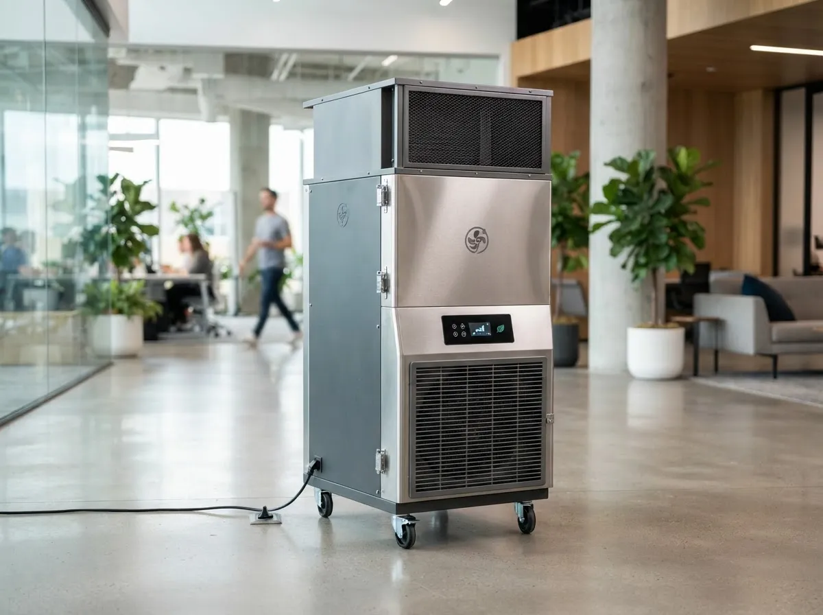 A large indoor air quality or commercial-style filtration unit.