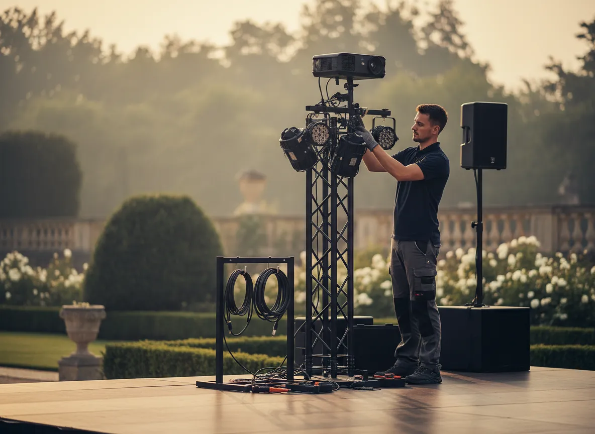 A reliable event vendor setting up equipment with precision