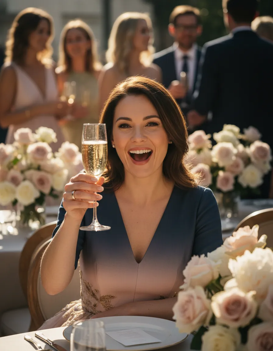 Joyful host enjoying a glass of champagne with guests
