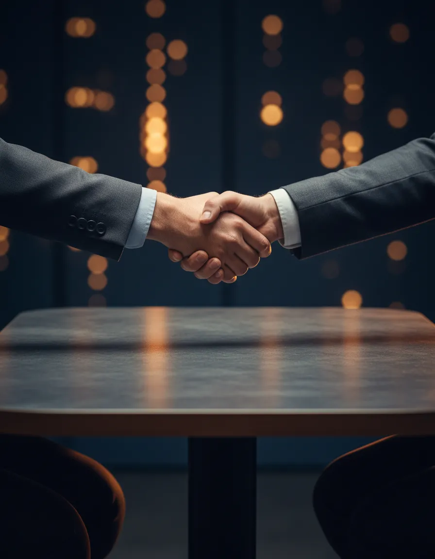 Professional handshake across a modern desk