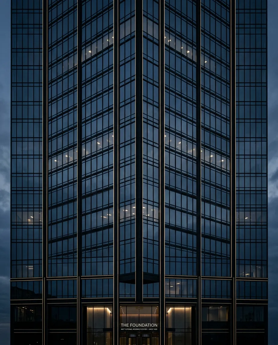 Monolithic modern architectural facade demonstrating structural precision and institutional gravity