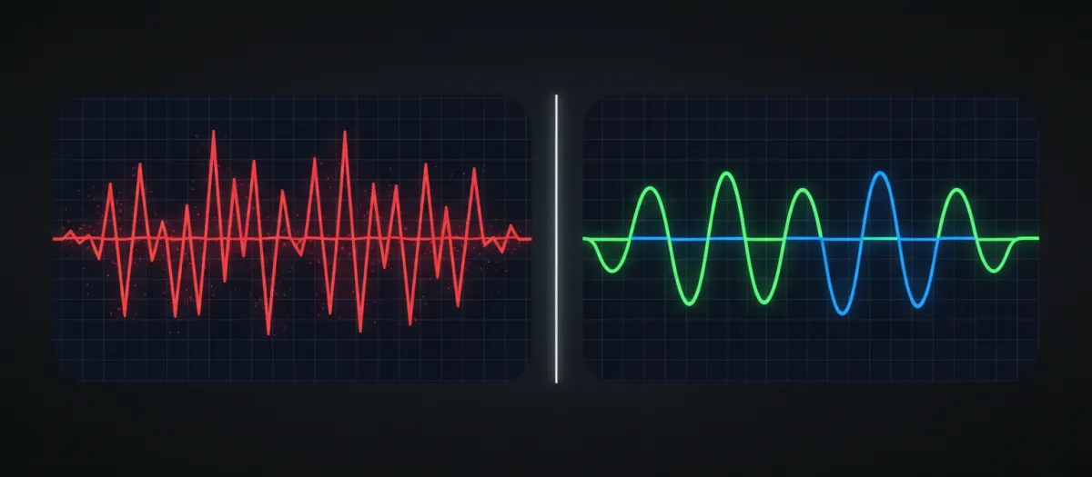 Before and after power quality waveform comparison