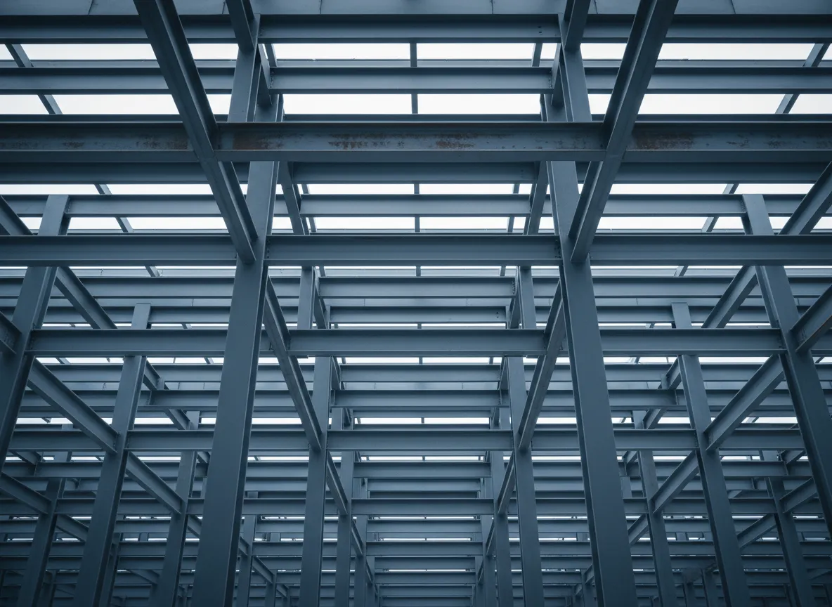 Industrial steel framework with clean architectural grid lines