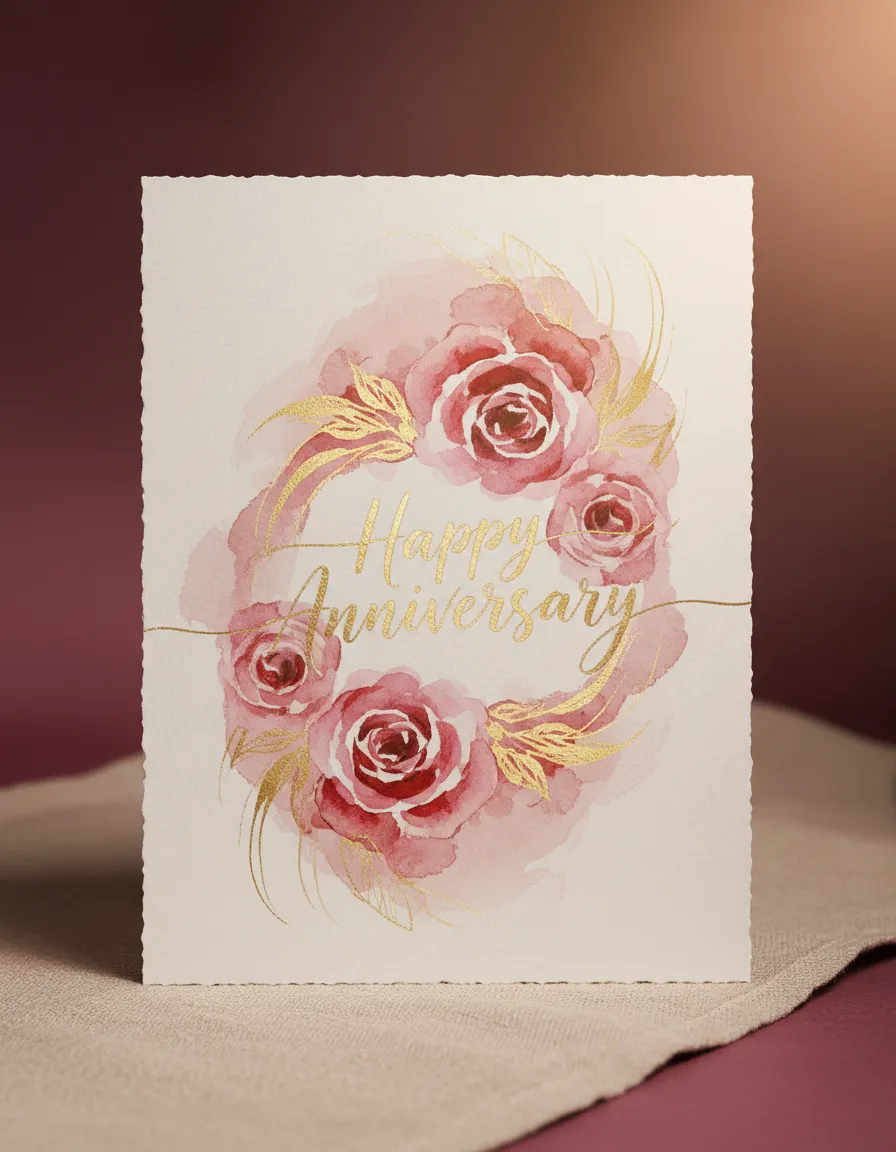 Rose & Gold Anniversary Watercolor Card