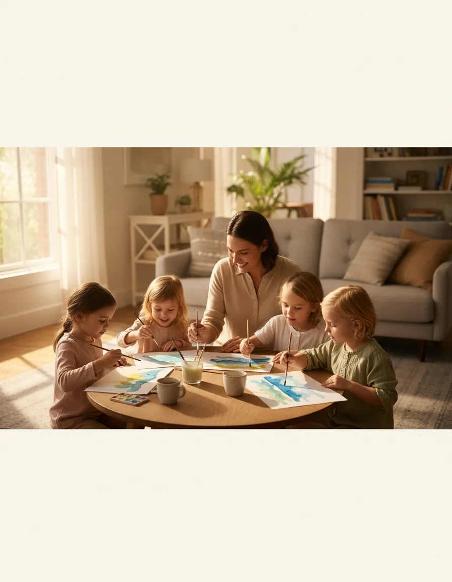 Family painting watercolors together