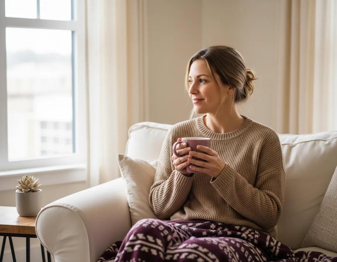 Soft lifestyle image showing a peaceful moment sipping coffee
