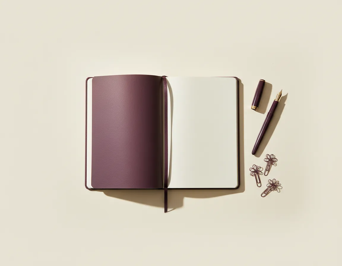 Soft lifestyle image showing an organized, calm desk space