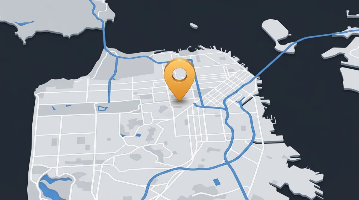 Stylized modern vector map pinpointing headquarters in San Francisco