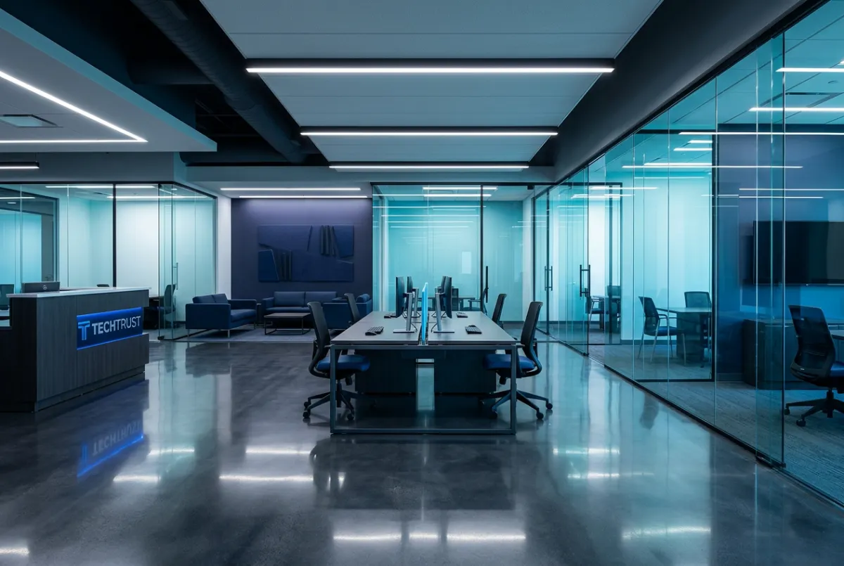 Sleek and polished modern corporate office space maintained by commercial cleaners
