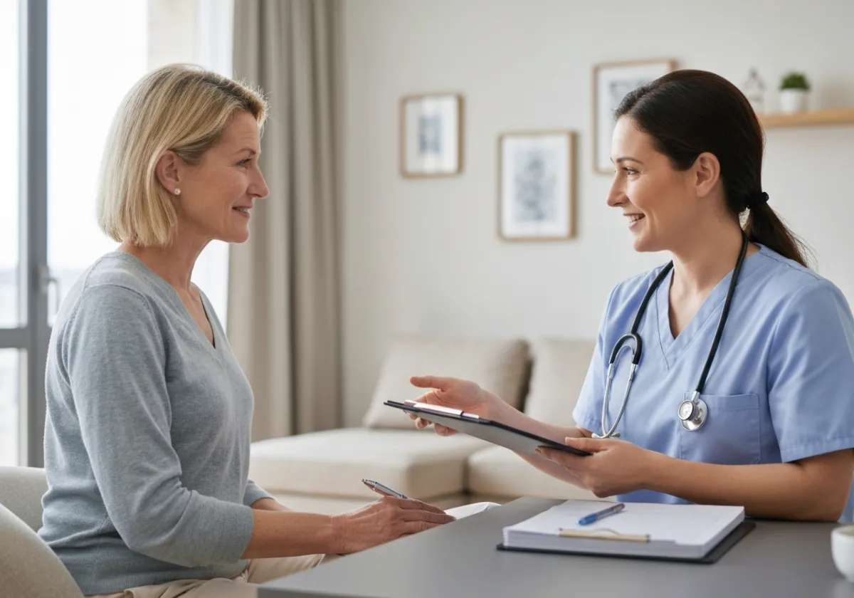 Infirmière et patient à domicile — placement de personnel en santé et soins à domicile