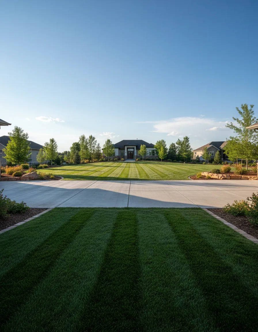 Perfectly striped lawn properly maintained in Colorado