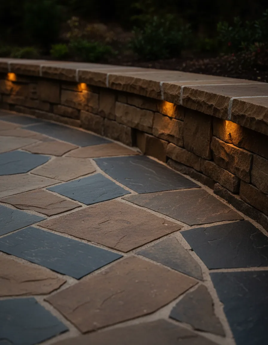 Professionally installed natural stone retaining wall and path