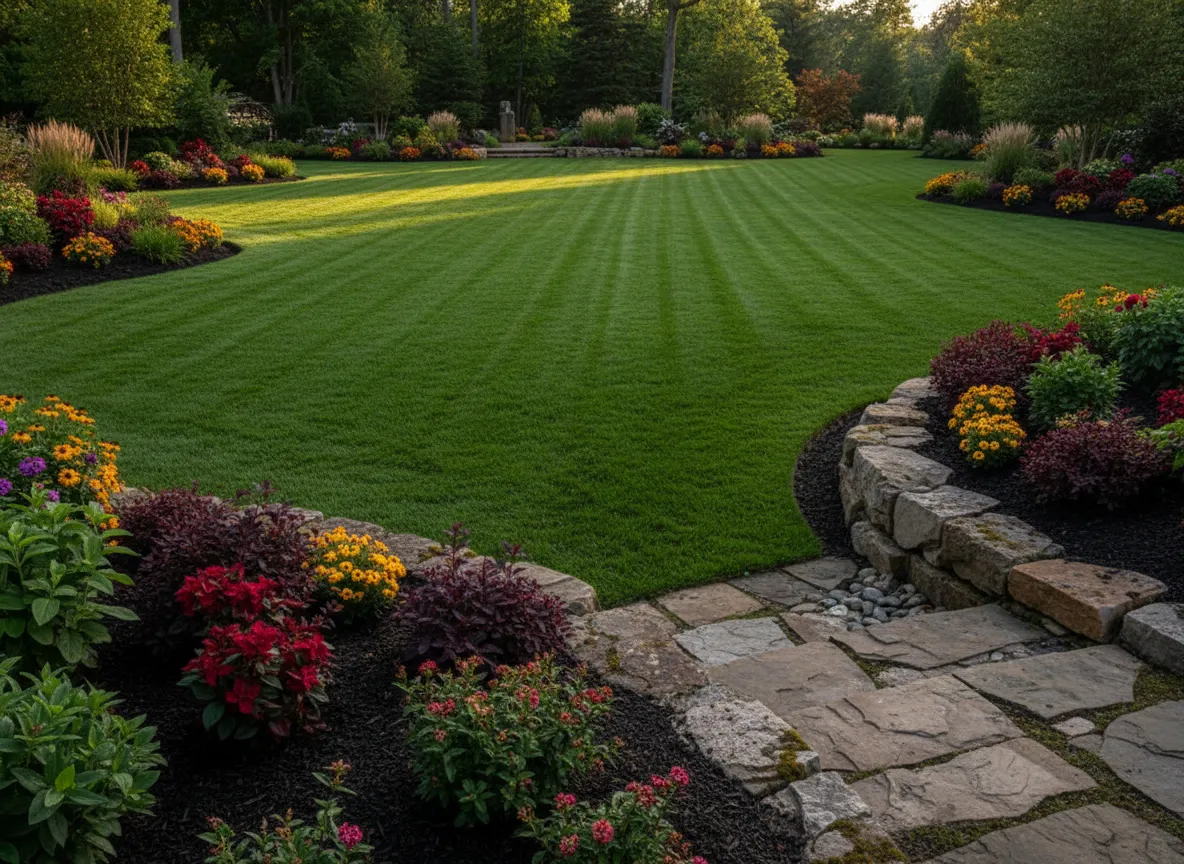 Beautiful green striped lawn in Colorado