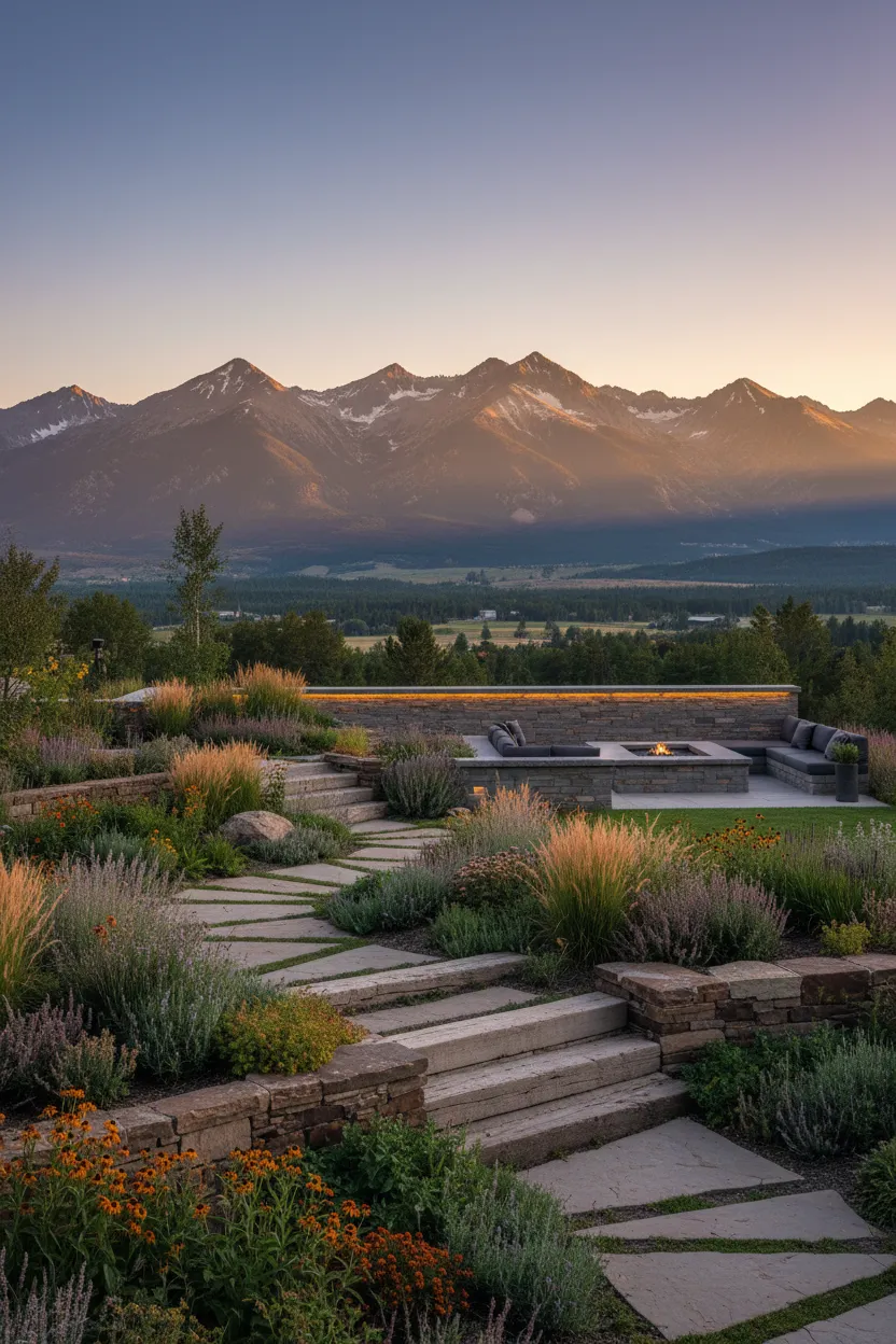 Mountain modern yard with landscaping