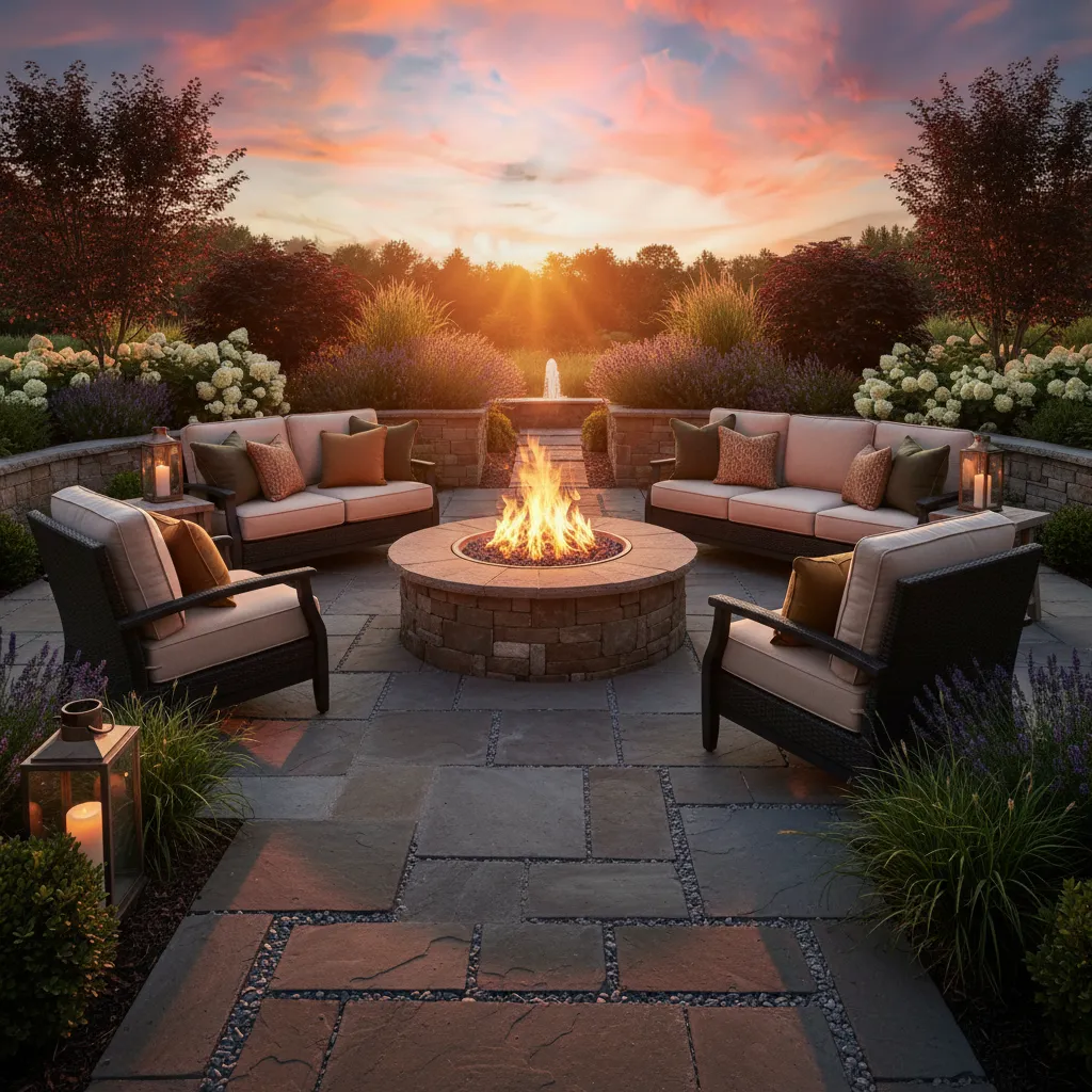 Outdoor living space and fire pit