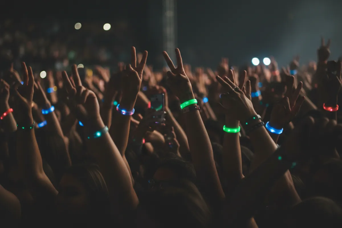 Crowd detail with hands and wristbands