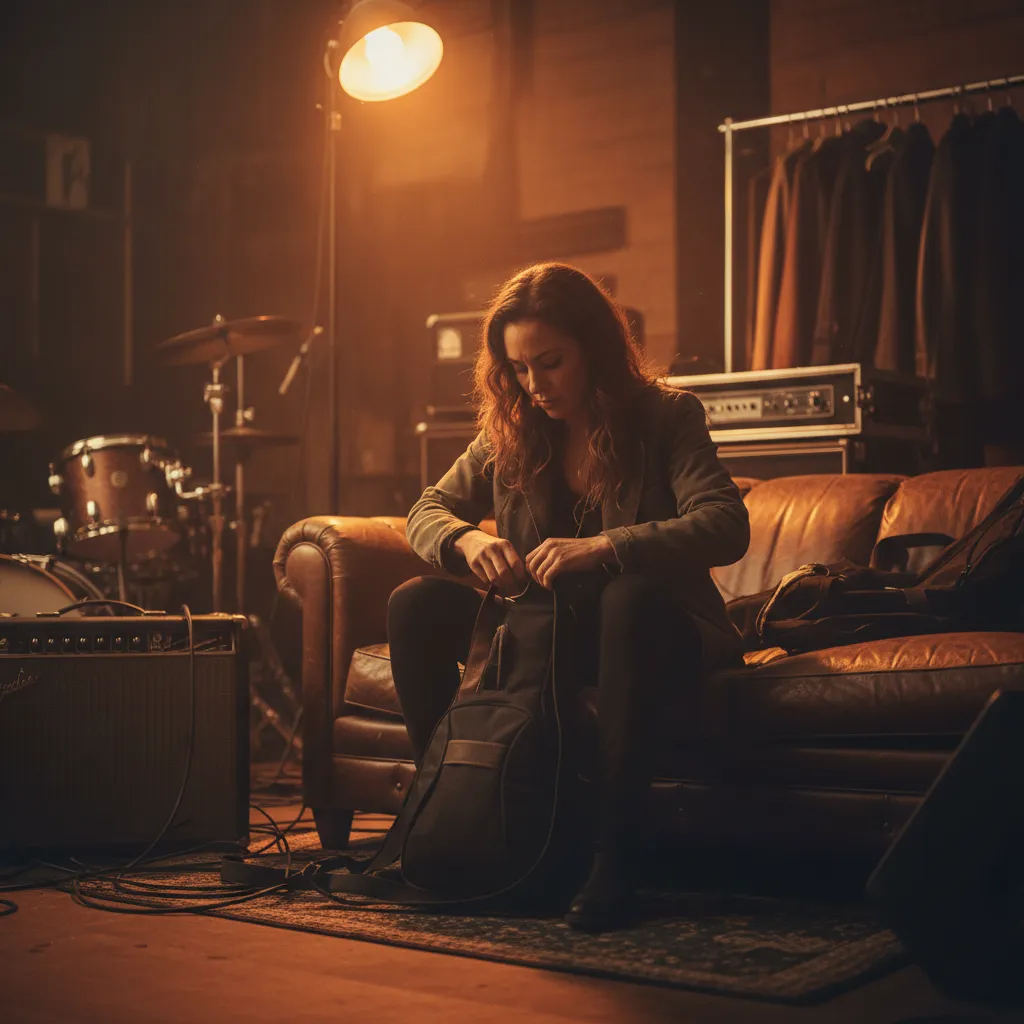 Square backstage portrait of a touring artist prepping before an MMG event.