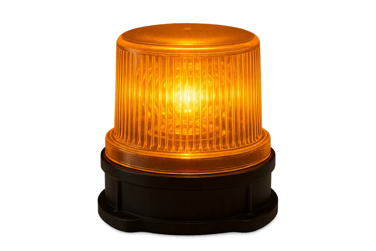 Emergency amber tow beacon flasher active during nighttime roadside assistance