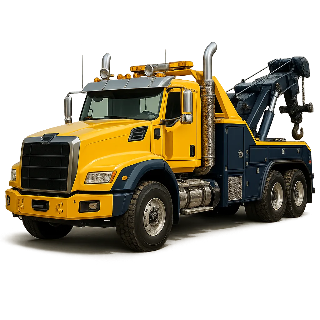 Heavy-duty tow truck responding to emergency in South Bay coastal area