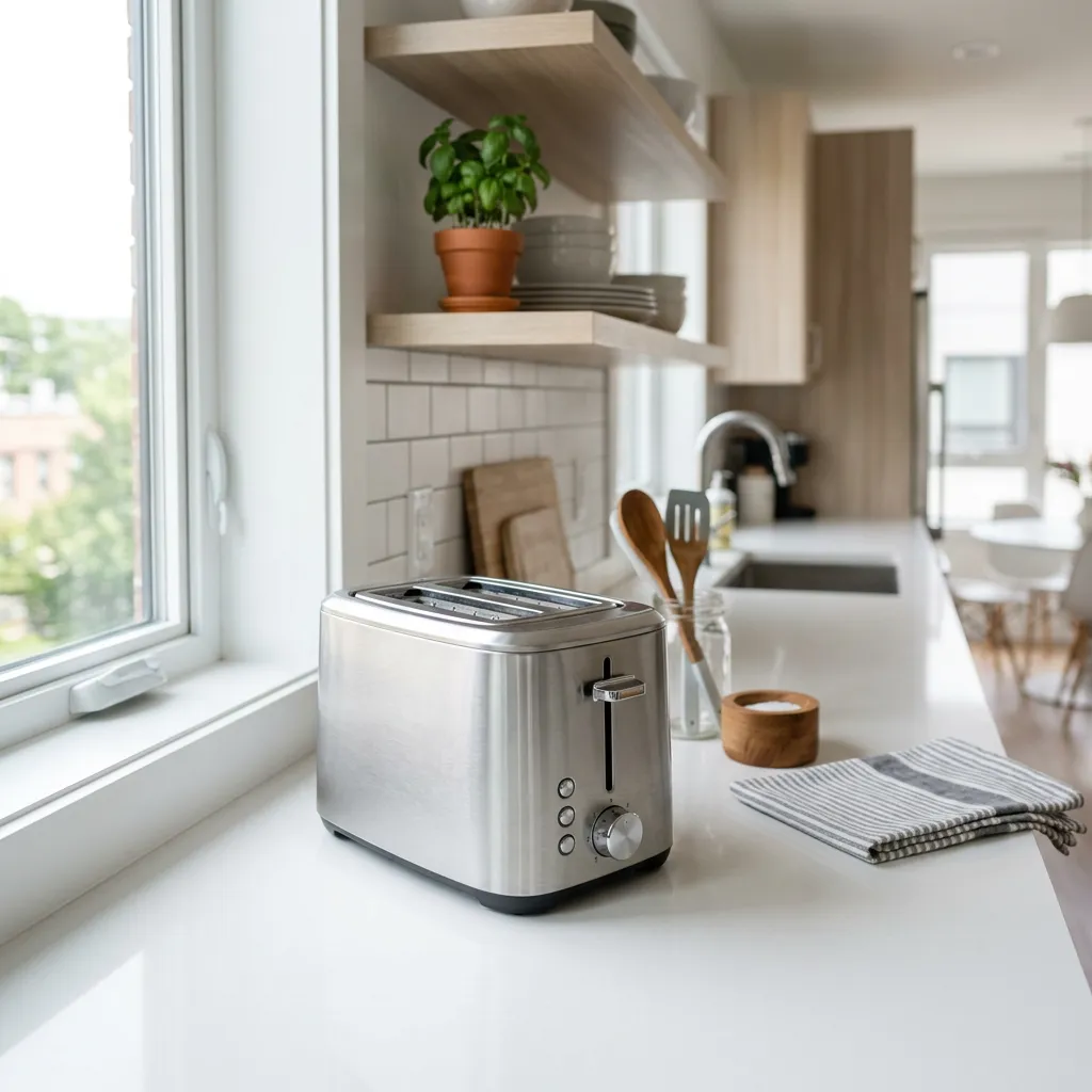 Toaster on a kitchen counter in a furnished rental