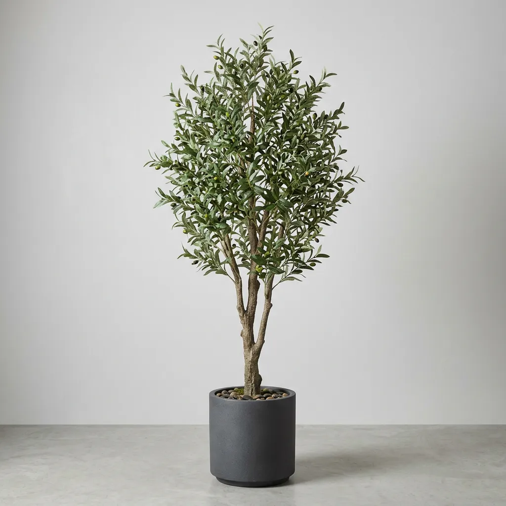Artificial olive tree in a modern planter