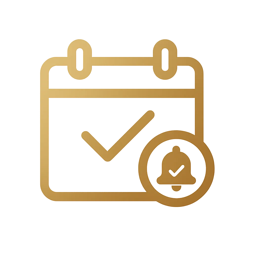 Gold bookings icon (calendar with notification)