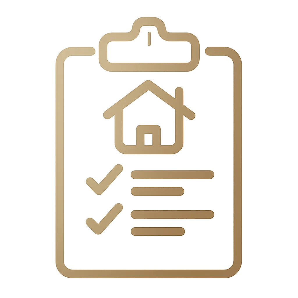 Gold property evaluation icon (clipboard checklist)