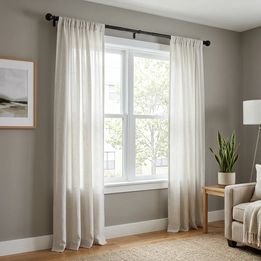 Curtain rod installed above a window in a modern furnished rental