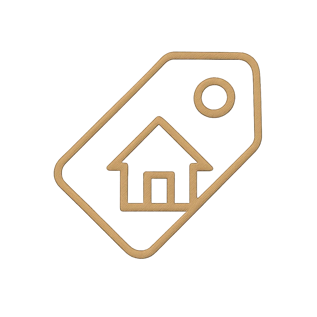 Gold pricing and listing icon (price tag and house)