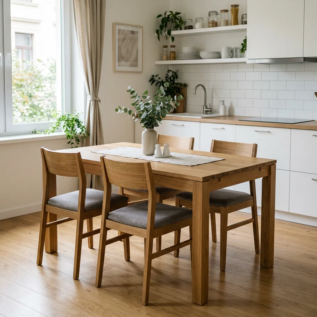Kitchen table and chairs in a bright furnished rental kitchen